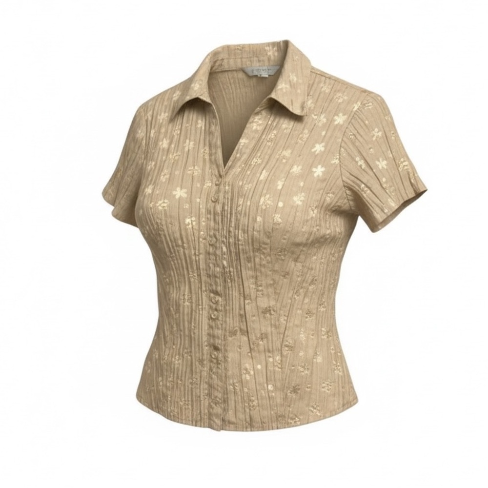 Proportion Petite 4 Season  Button Down Short Sleeve Blouse w Lurex
